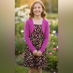 Girls polka dot dress w/ Built-In Cardigan